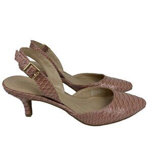 Andrew Geller Neveah Slingback Kitten Heels Size 7M Coral Snakeskin Pointed Toe